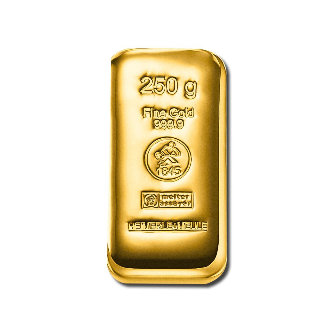 Lingote de oro de 250 g – Heimerle + Meule Edición Colección