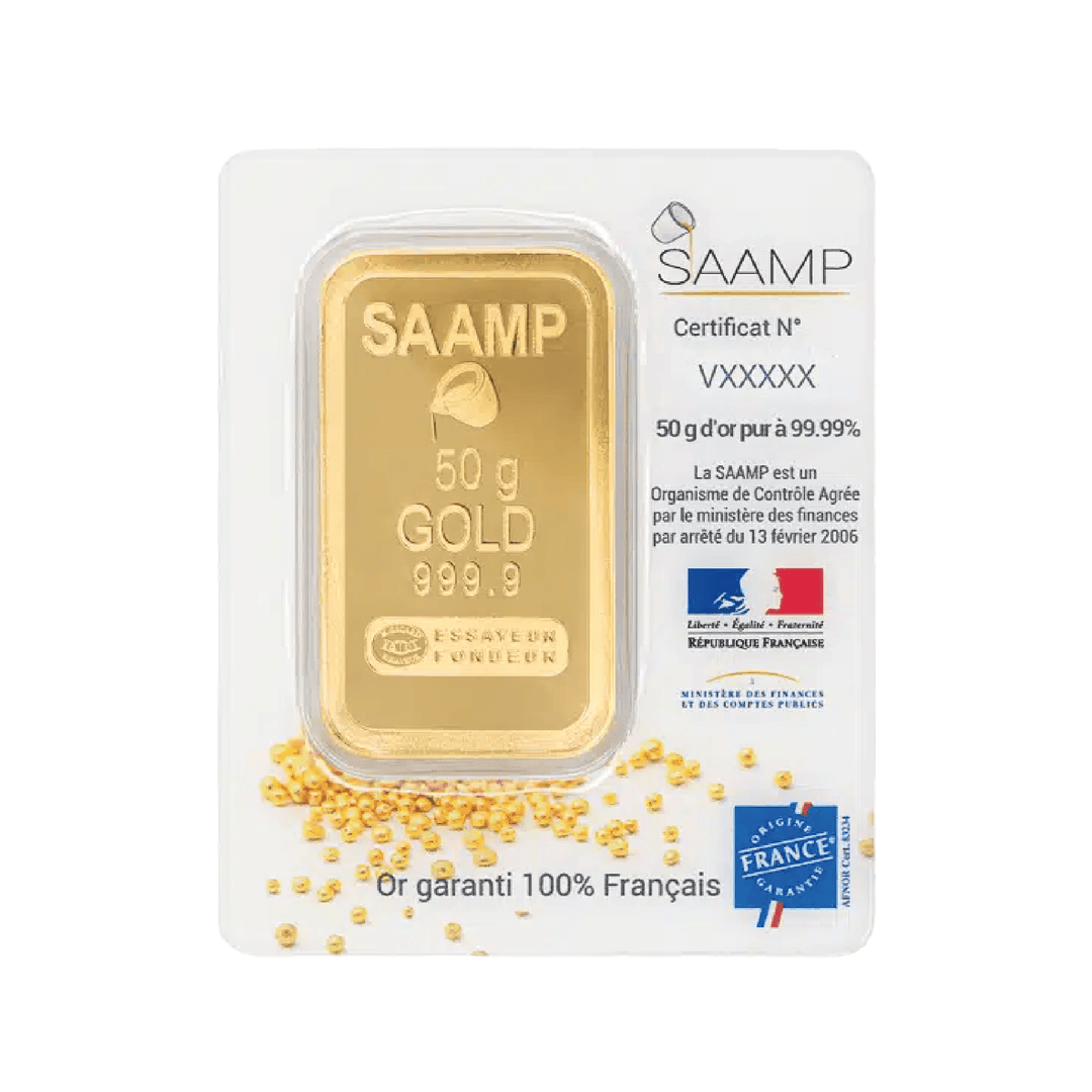 Lingote de oro de 50 g – Edición limitada «Patrimonio francés» de SAAMP